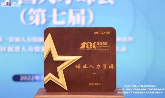 恭賀諾亞人力資源榮膺2022第一資源人力資源服務(wù)機構100強榜單！